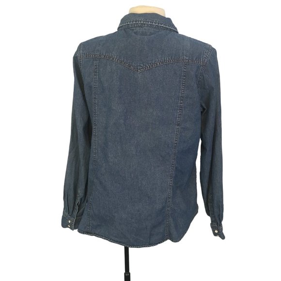 Bit & Bridle Womens Blue Chambray Button Front Fitted Shirt, Long Sleeves, Top L - Picture 5 of 8